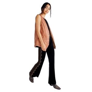 We The Free People Copper Brown Vegan Distressed Leather Vest-Size L